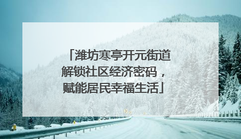 潍坊寒亭开元街道解锁社区经济密码，赋能居民幸福生活